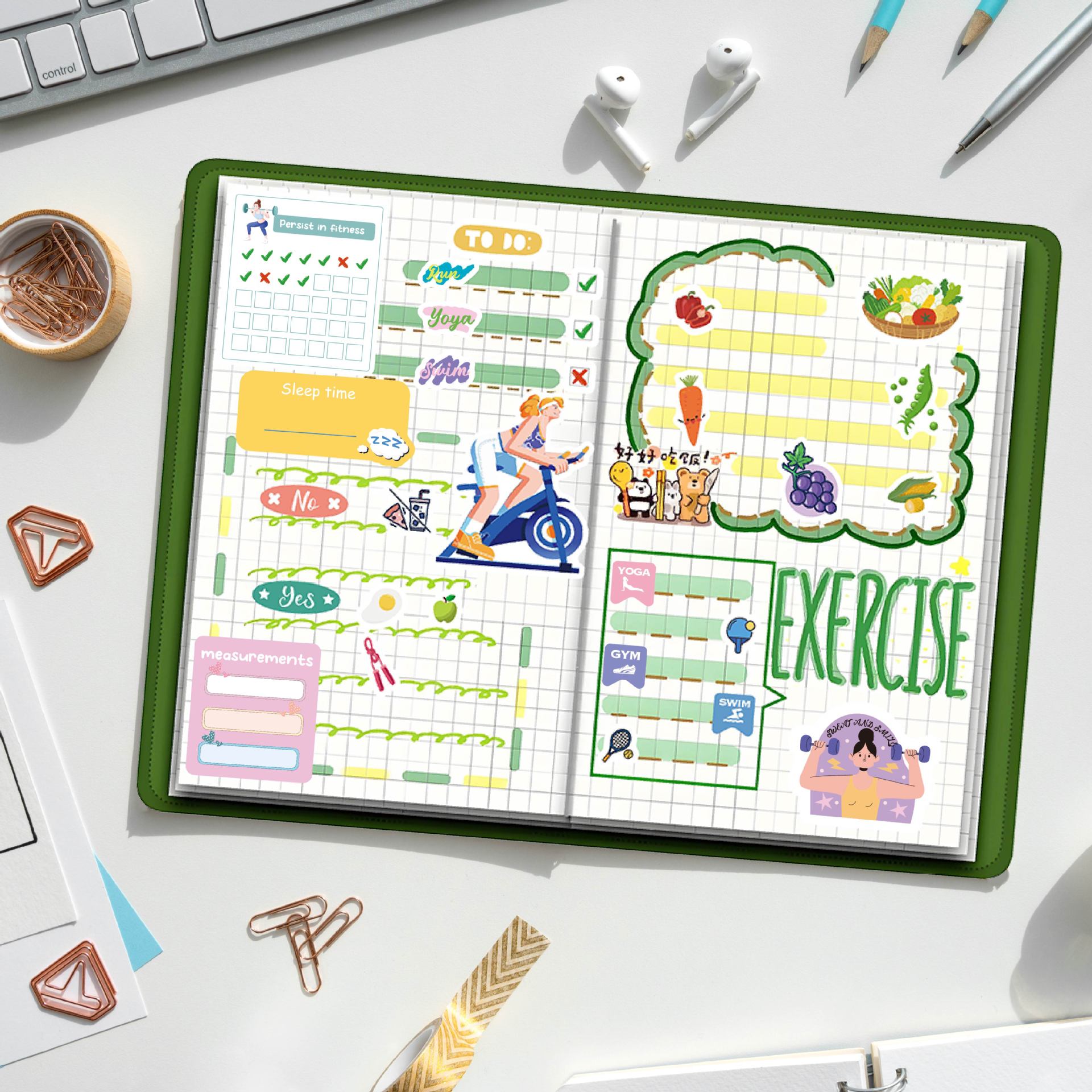 4 sheets/set Fitness Stickers  - Fitness Journal Planner incelemesi ve fiyatı