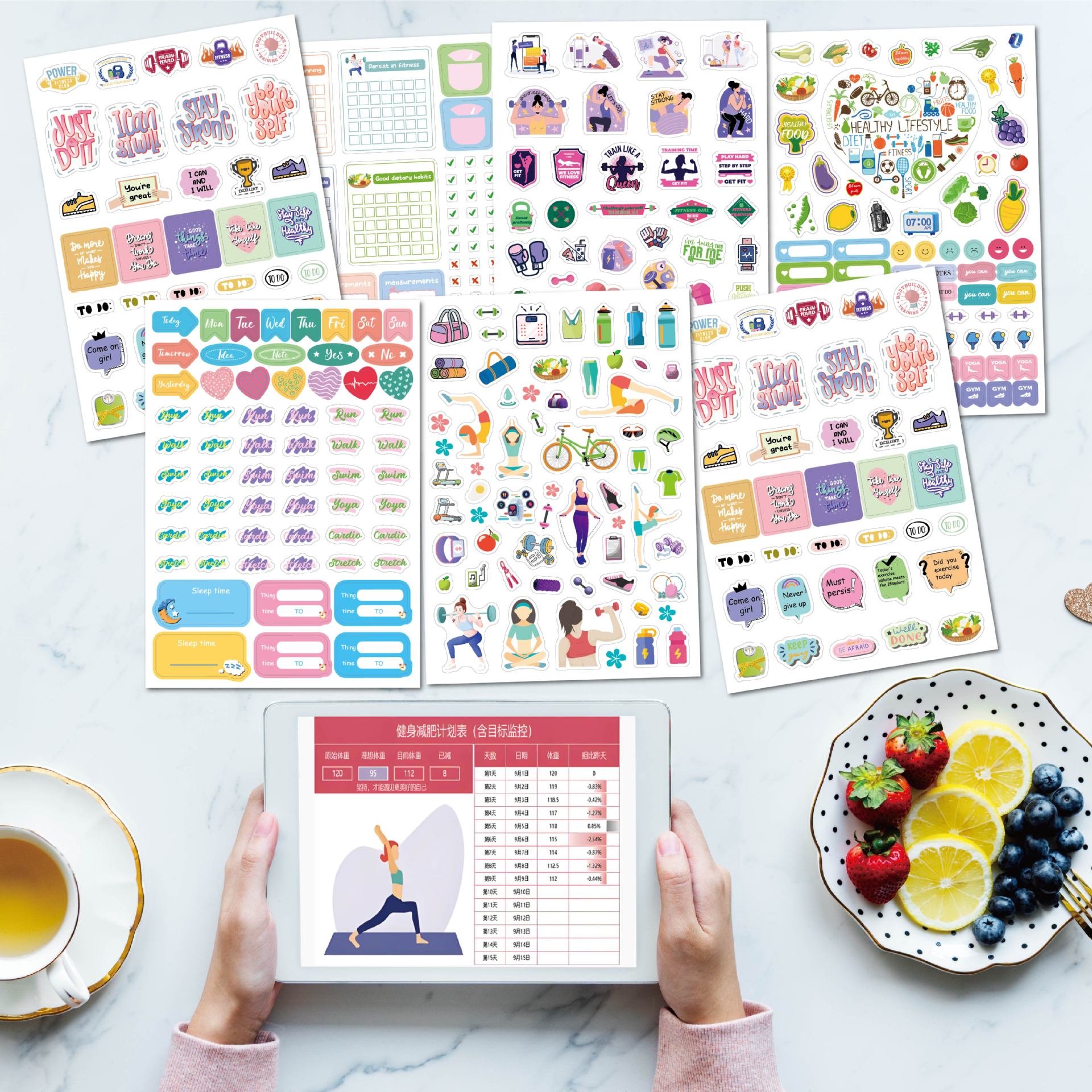4 sheets/set Fitness Stickers  - Fitness Journal Planner incelemesi ve fiyatı