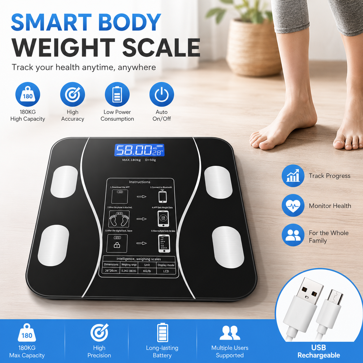 High Precision USB Rechargeabl - Digital Body Weight Scale incelemesi ve fiyatı